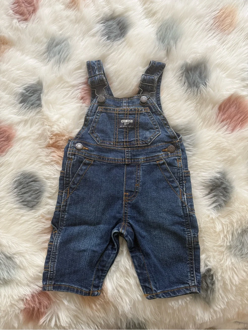 OshKosh B'Gosh Indigo Blue Snap Bottom Denim  Overalls…Size 3 Months…NWOT
